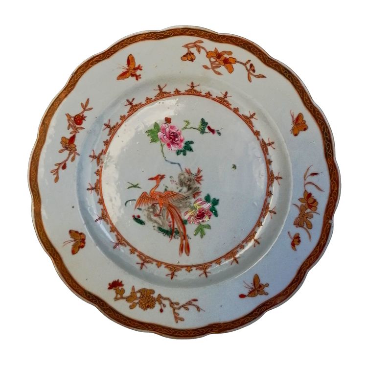 PORZELLAN AUS CHINA - POLYGLOBE TELLER - PHENIX ZWISCHEN ROSEN - GOLDDEKOR - 18. JAHRHUNDERT