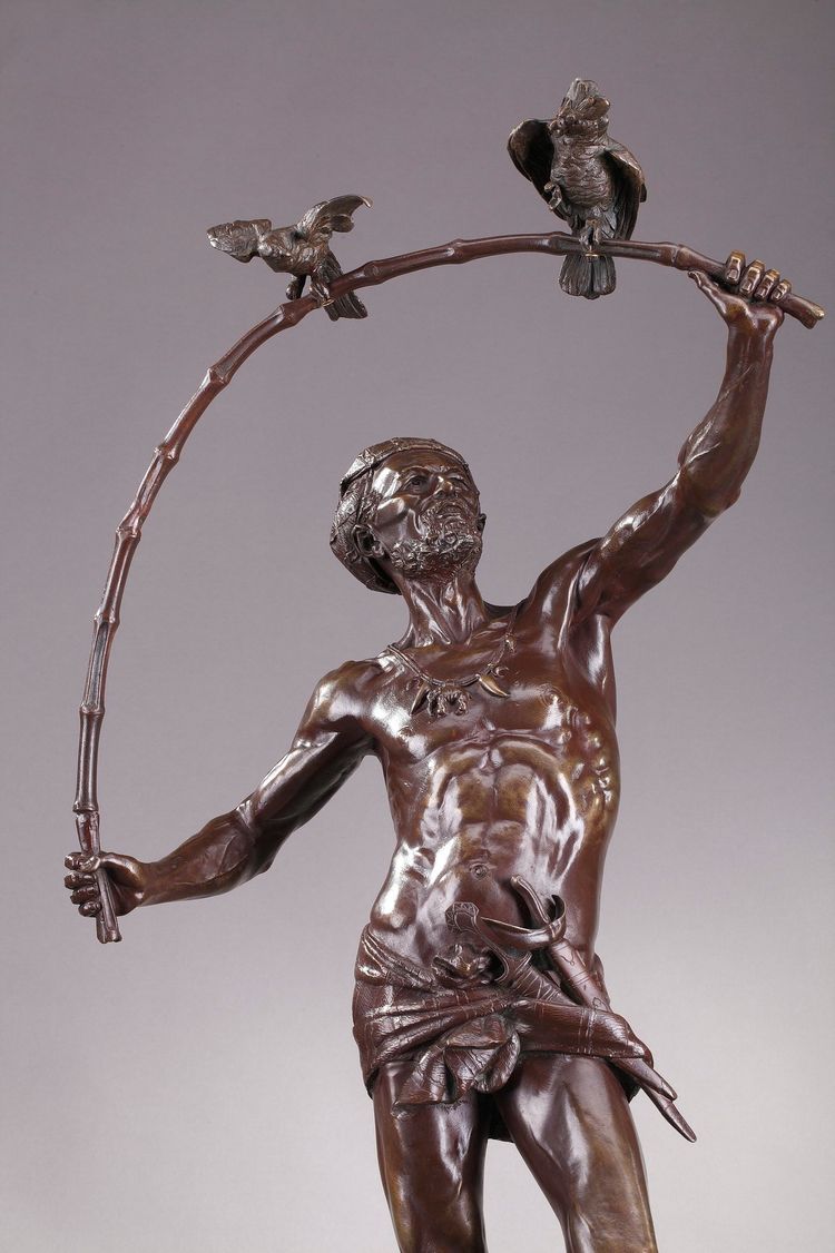 Grande bronzo "L'Oiseleur Indou" di Auguste de Wever (Belgio, 1836-1910)