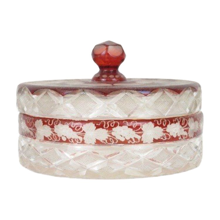 Bohemian glass candy box diameter 15 cm