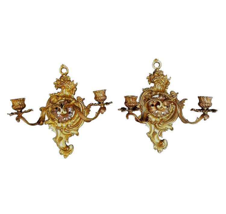 COPPIA DI APPLIQUES - STILE LUIGI XV - BRONZO DORATO - XIX SECOLO