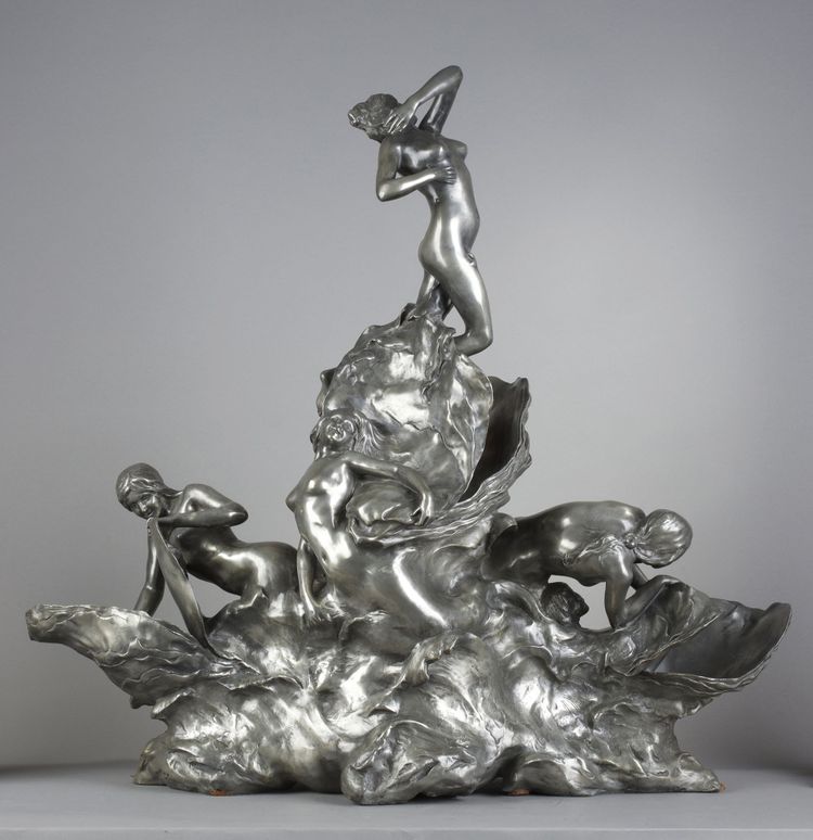 Raoul Larche, La Mer, Art Nouveau Tin Sculpture