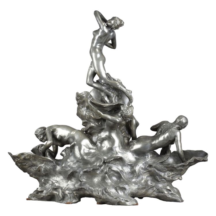 Raoul Larche, La Mer, Art Nouveau Tin Sculpture