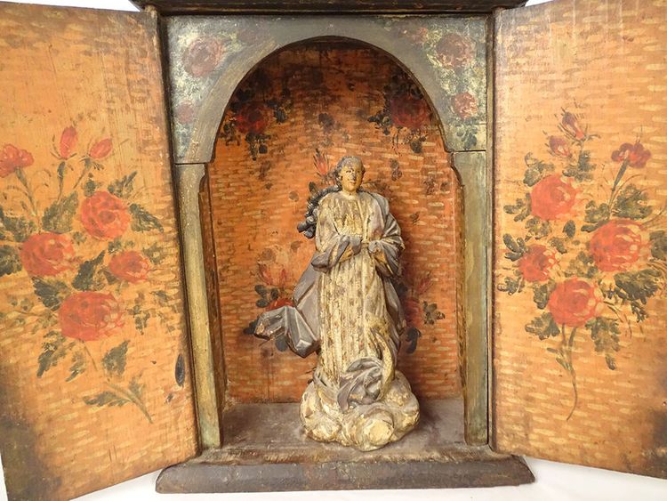 Retable bois peint sculpture Vierge Assomption de Conceicao oratoire XVIIIè