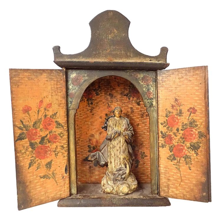 Retable bois peint sculpture Vierge Assomption de Conceicao oratoire XVIIIè