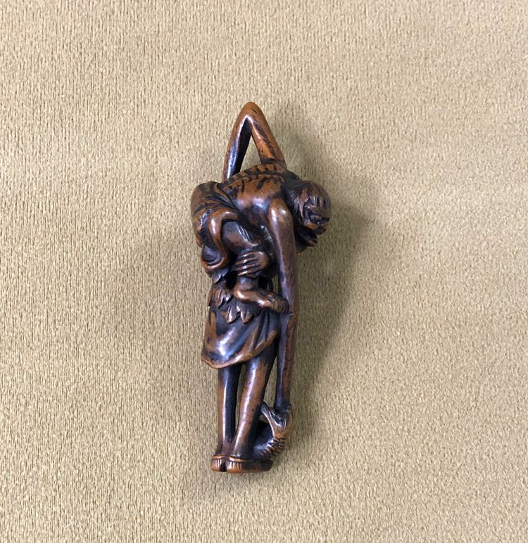 JAPON ancien netsuke en buis figurant ASHINAGA TENAGA