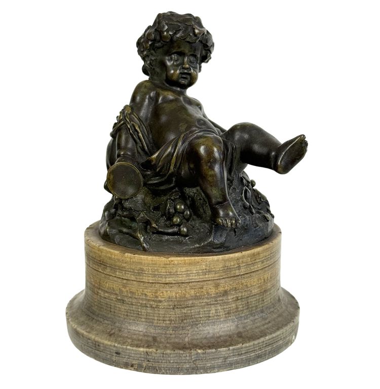 PUTTI EN BRONZE PATINÉ REPOSANT SUR UN SOCLES EN MARBRE EPOQUE 18 /19e