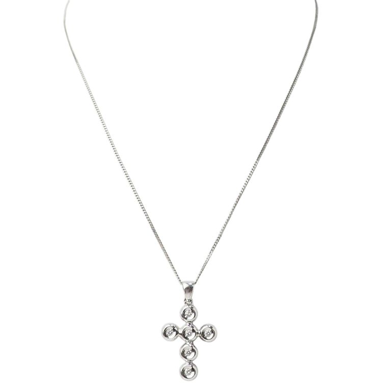 Halskette mit Kreuzanhänger aus Weißgold und Diamanten
