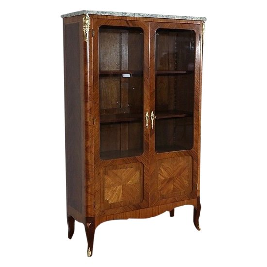 Petite Vitrine en Bois Précieux, style Transition Louis XV / Louis XVI – Début XXe 
