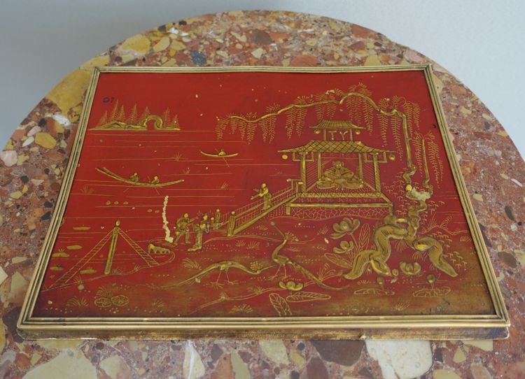 Schreibtischunterlage, Schreibpult aus lackiertem Blech im Geschmack von China - um 1900