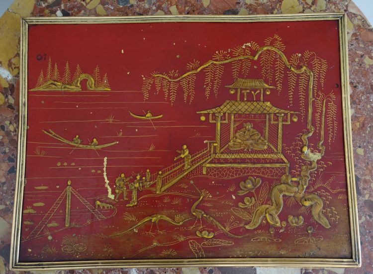 Schreibtischunterlage, Schreibpult aus lackiertem Blech im Geschmack von China - um 1900