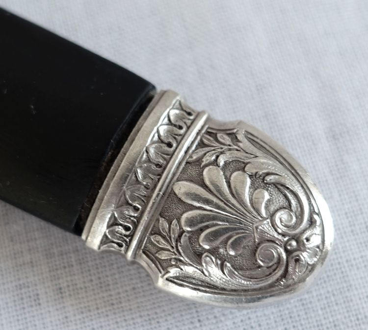 Empire style cabinet of ebony knives, solid silver ferrules and bases - 24 pieces