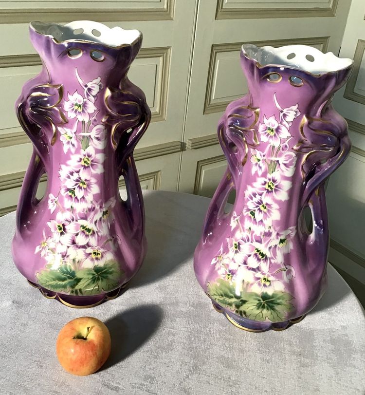 Pair of earthenware vases, Saint Amand Hamage, Early 20th century