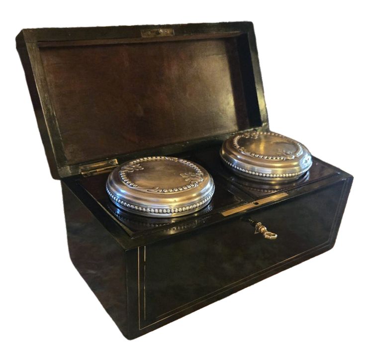 Ointment box in blackened wood and brass, cut crystal and sterling silver.