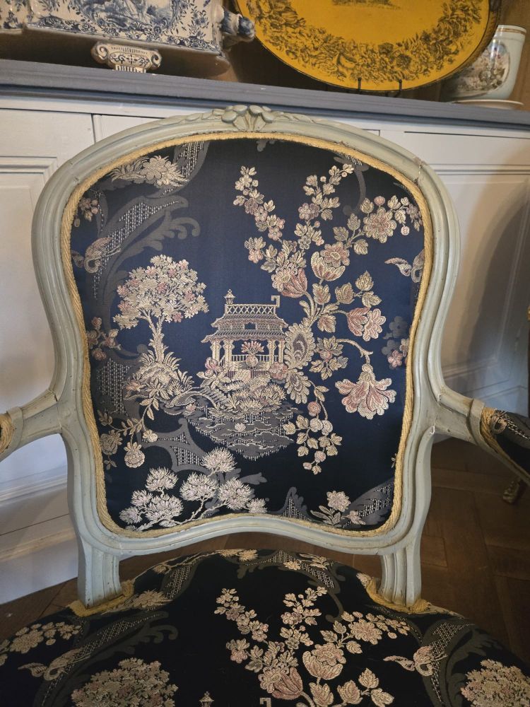 Pair of Louis XV period cabriolet armchairs in lacquered beech.