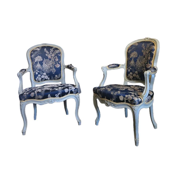 Pair of Louis XV period cabriolet armchairs in lacquered beech.