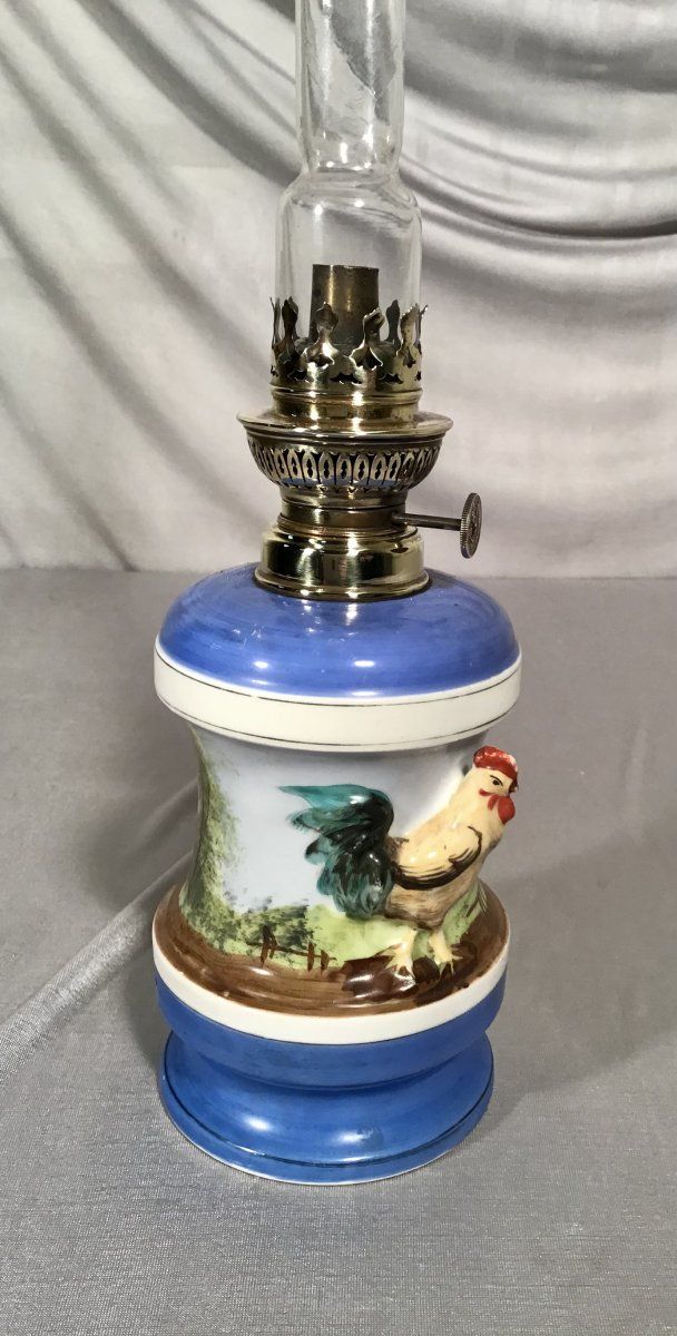 Lampada a olio in porcellana, periodo Napoleone III