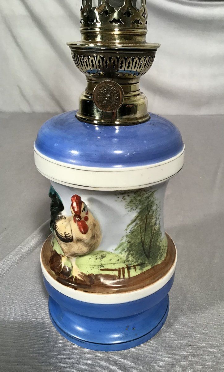 Lampada a olio in porcellana, periodo Napoleone III