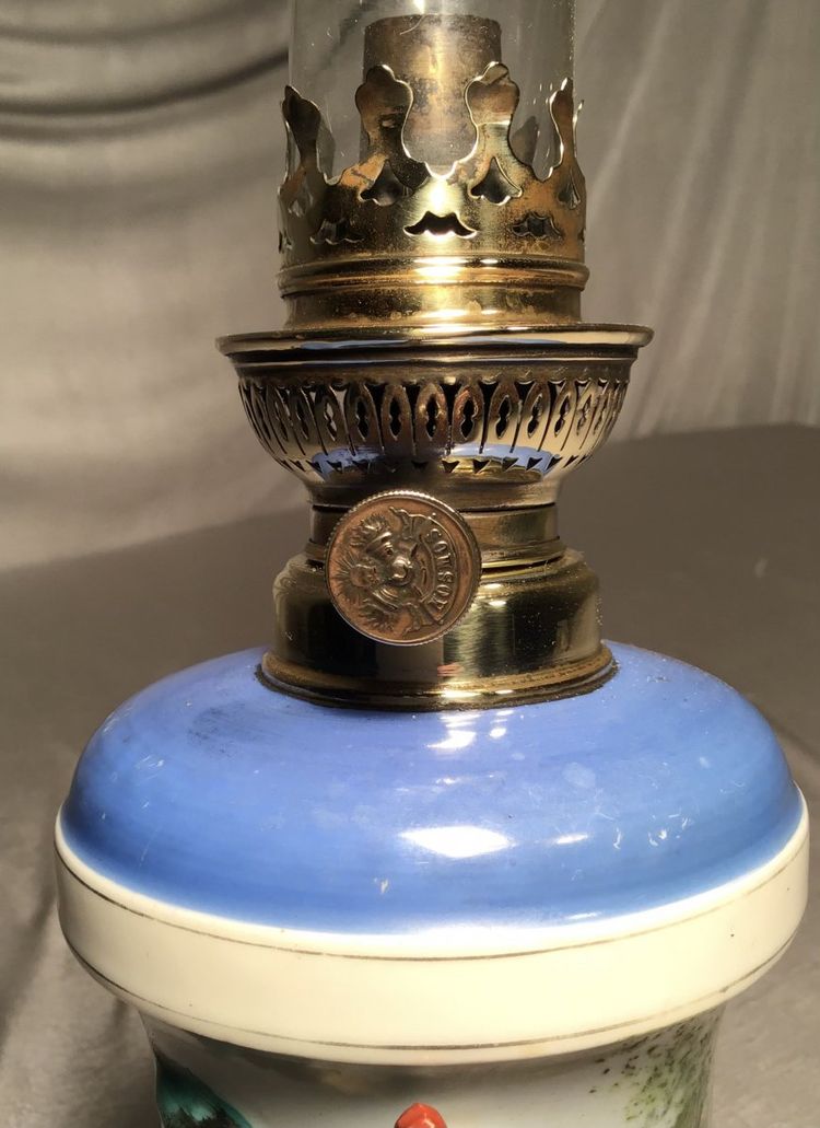 Lampada a olio in porcellana, periodo Napoleone III