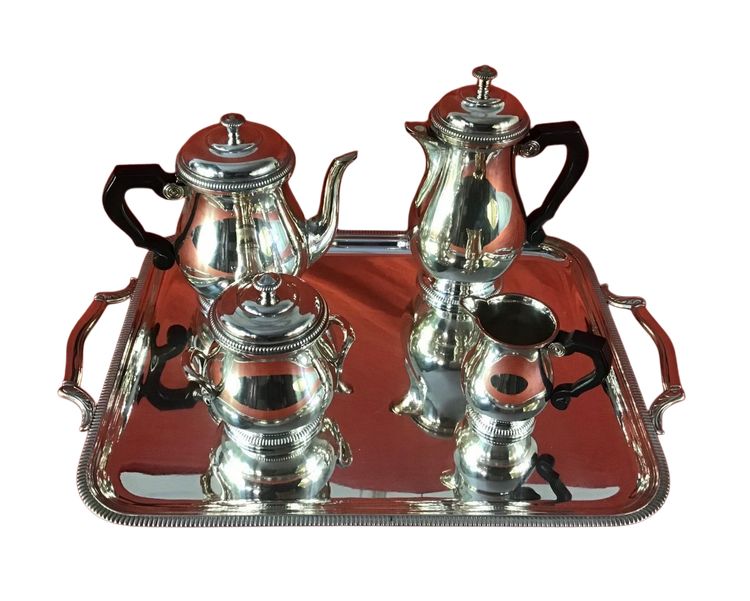 Tea and Coffee Set In Silver Plated Metal Mid 20th Century