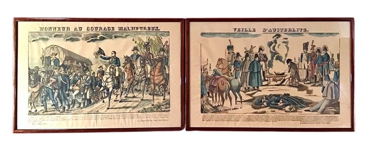 Suite De 2 Gravures Imagerie D'Épinal, Napoléon Austerlitz, Fabrique Pellerin, 19th century