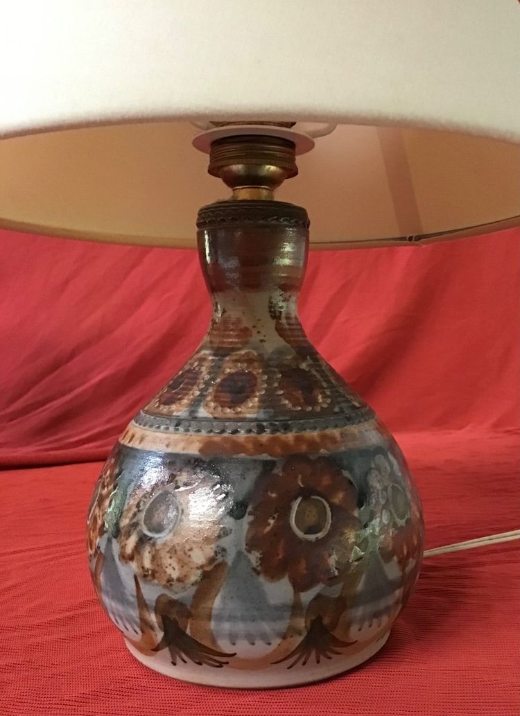 Pair De Lampes En Grès Signée " courjault " Années 70