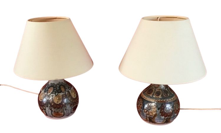 Pair De Lampes En Grès Signée " courjault " Années 70