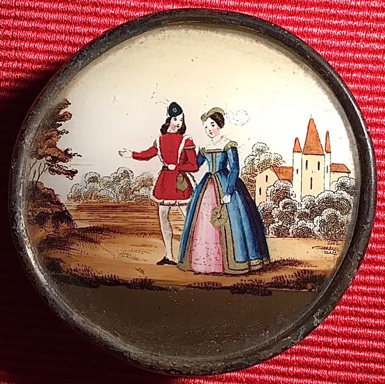 Boîte Ronde Couvercle Fixé Sous Verre 19th century