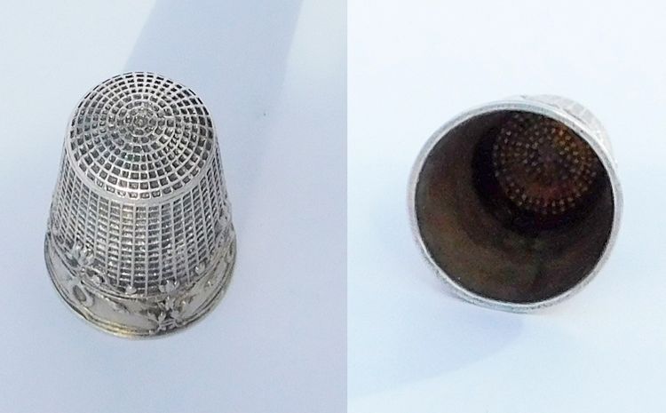 Sewing set in late 19th century vermeil with snake motif scissors thimble