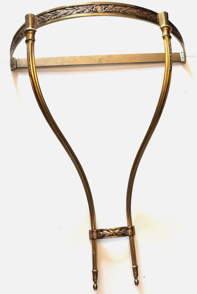 Louis XVI style floating half-moon console with marble top and chased brass structure