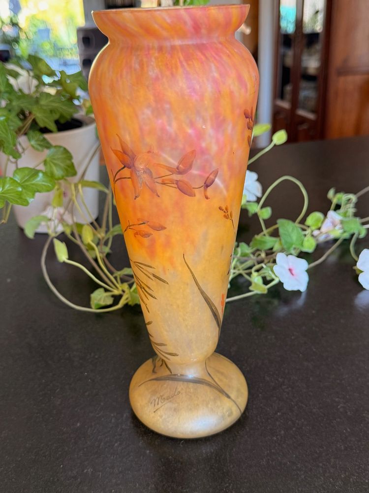 DAUM firmato Mado superbo vaso a balaustro floreale