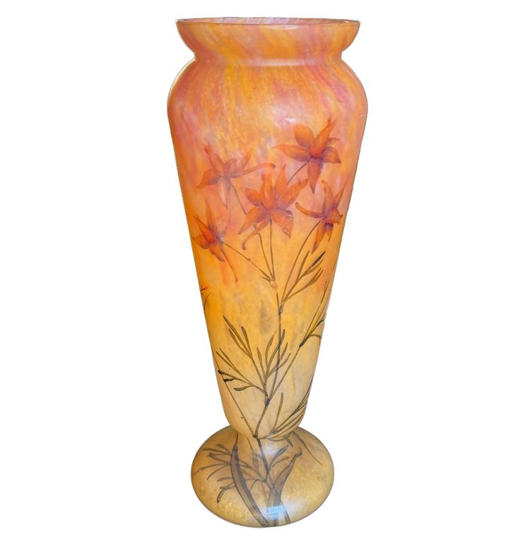 DAUM firmato Mado superbo vaso a balaustro floreale