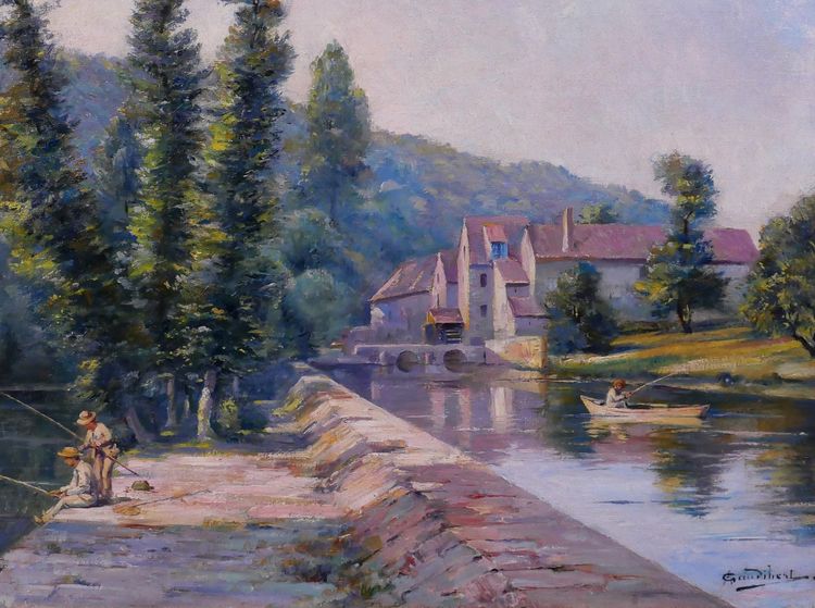 Auguste GAUDIBERT 1865-1908 Borgogna, Yonne, paesaggio, dipinto circa 1900 Impressionismo