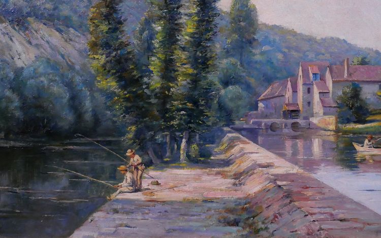Auguste GAUDIBERT 1865-1908 Borgogna, Yonne, paesaggio, dipinto circa 1900 Impressionismo