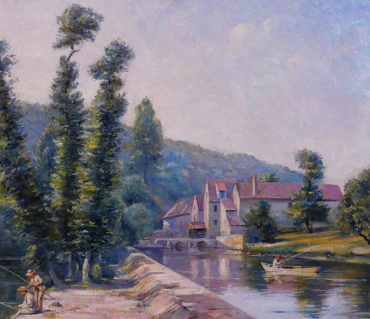 Auguste GAUDIBERT 1865-1908 Borgogna, Yonne, paesaggio, dipinto circa 1900 Impressionismo