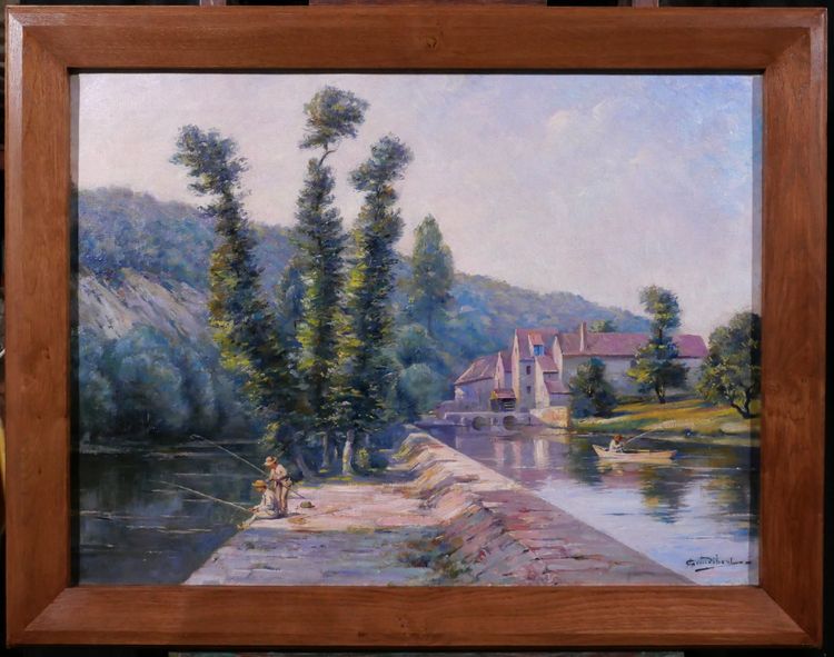 Auguste GAUDIBERT 1865-1908 Borgogna, Yonne, paesaggio, dipinto circa 1900 Impressionismo