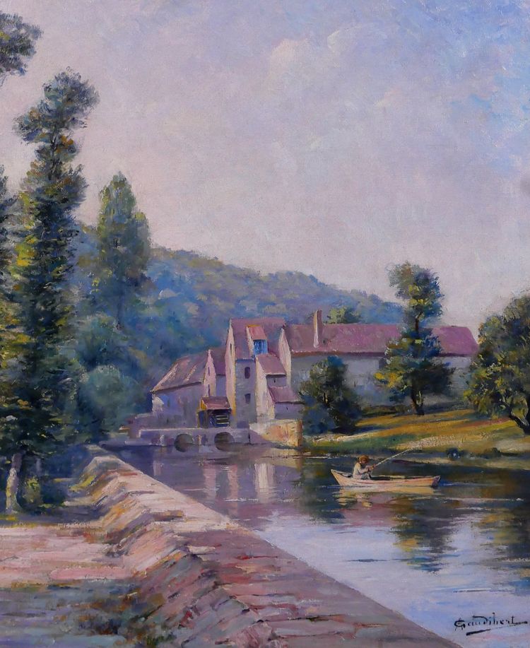 Auguste GAUDIBERT 1865-1908 Borgogna, Yonne, paesaggio, dipinto circa 1900 Impressionismo
