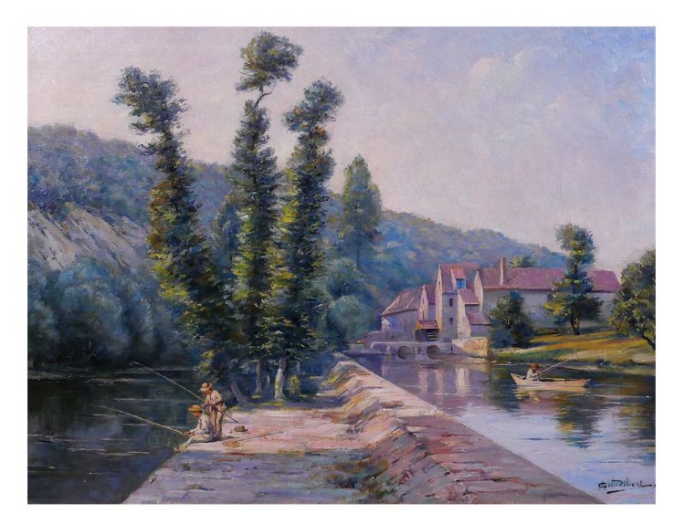 Auguste GAUDIBERT 1865-1908 Borgogna, Yonne, paesaggio, dipinto circa 1900 Impressionismo