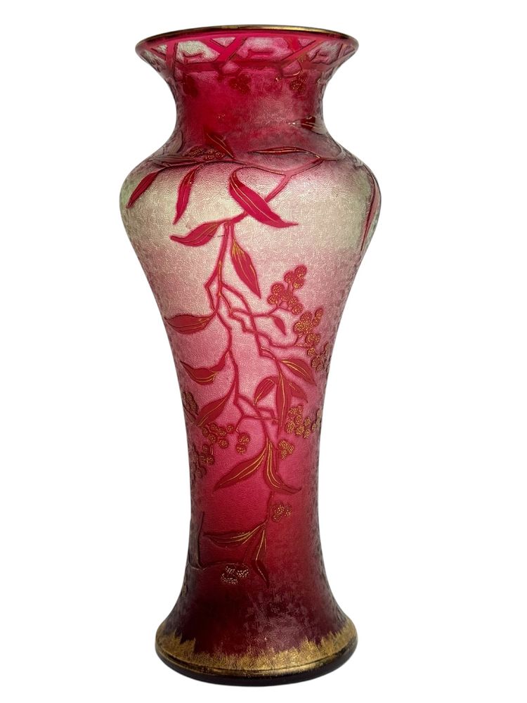Baccarat - Art Nouveau crystal and ouraline vase decorated with summer mimosas.