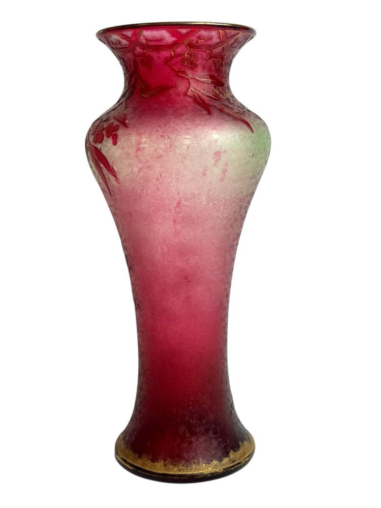 Baccarat - Art Nouveau crystal and ouraline vase decorated with summer mimosas.