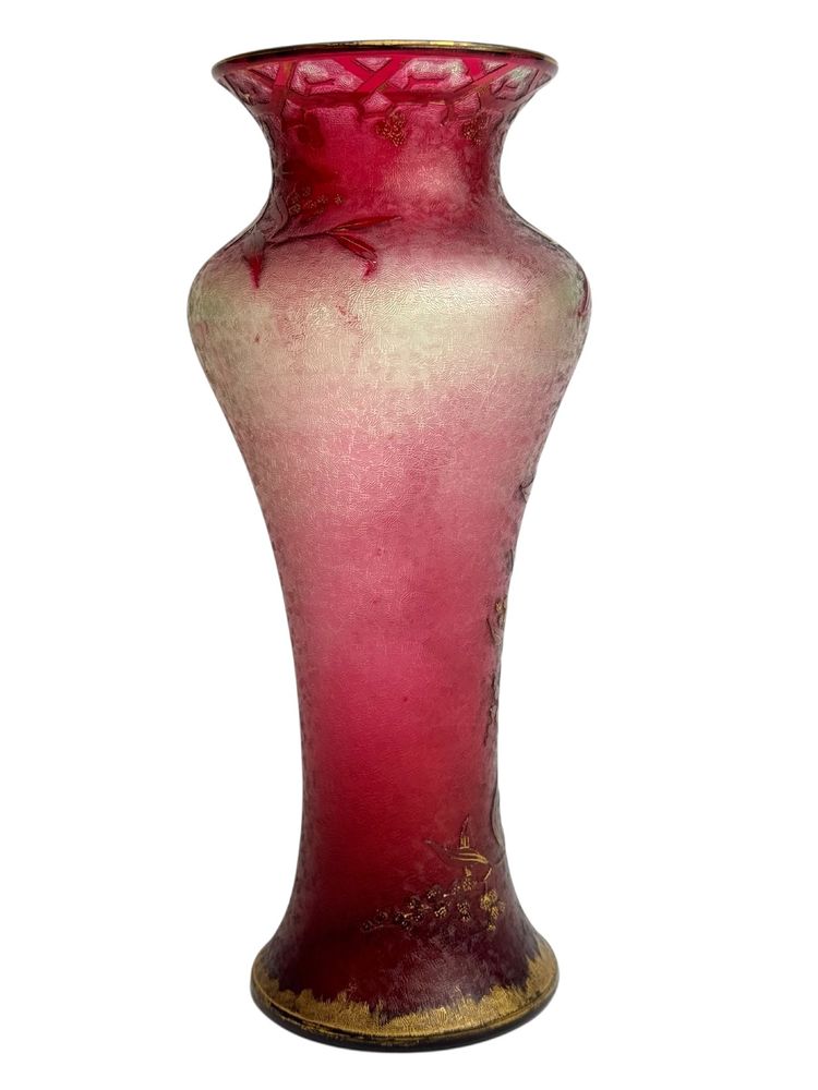 Baccarat - Art Nouveau crystal and ouraline vase decorated with summer mimosas.