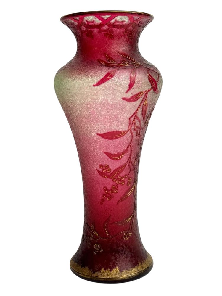 Baccarat - Art Nouveau crystal and ouraline vase decorated with summer mimosas.