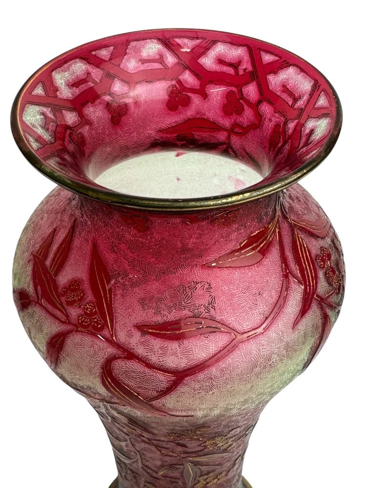 Baccarat - Art Nouveau crystal and ouraline vase decorated with summer mimosas.