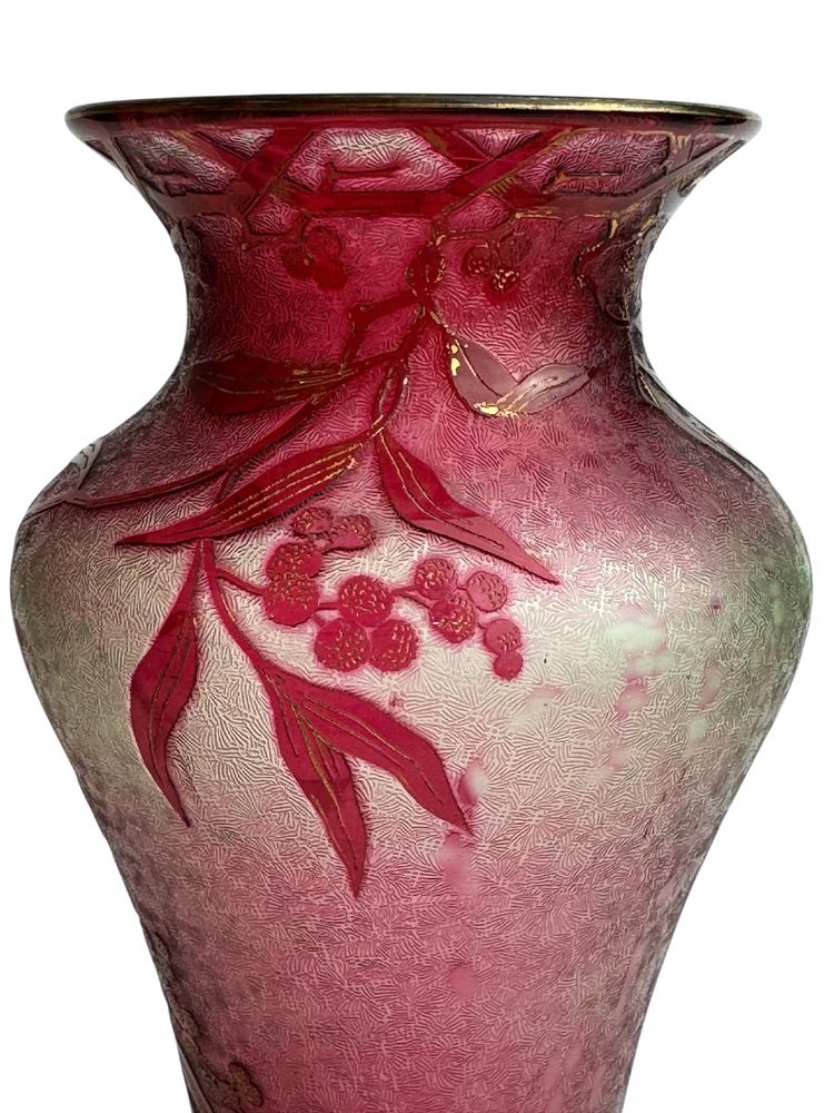 Baccarat - Art Nouveau crystal and ouraline vase decorated with summer mimosas.