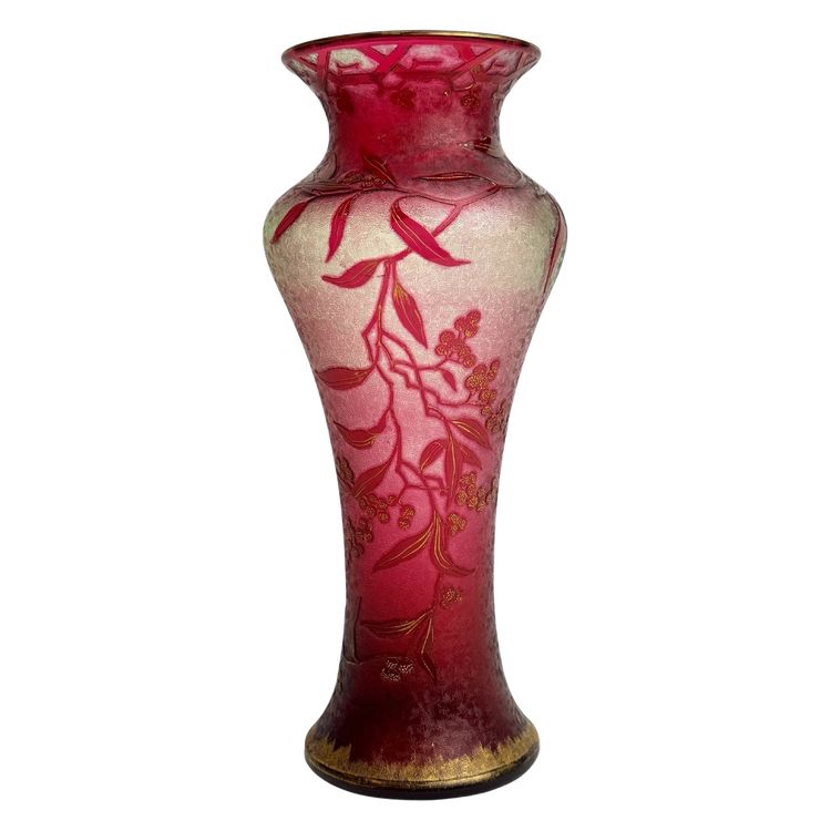Baccarat - Art Nouveau crystal and ouraline vase decorated with summer mimosas.