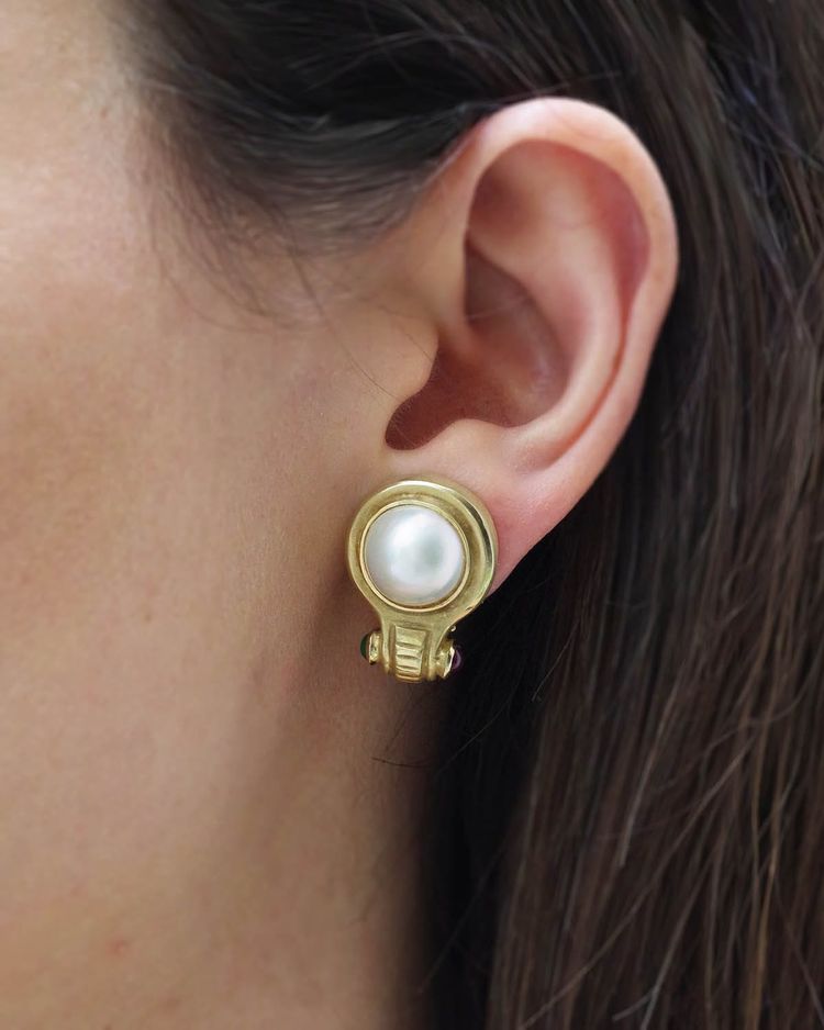 Orecchini di moda vintage in oro 14k, perla di design americana, rubino, crisoprasio, stile antico
