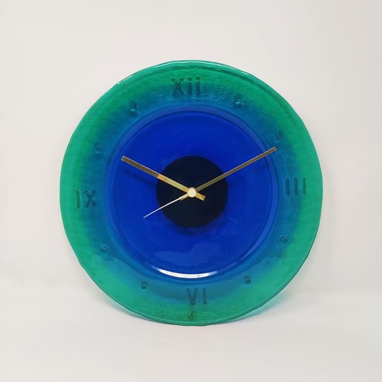 Orologio da parete anni '60 in vetro di Murano di "Cà Dei Vetrai". Prodotto in Italia