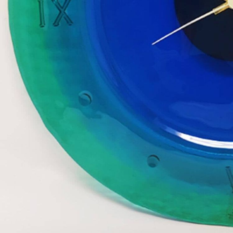 Orologio da parete anni '60 in vetro di Murano di "Cà Dei Vetrai". Prodotto in Italia