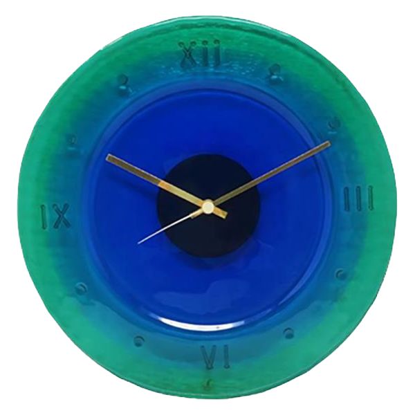 Orologio da parete anni '60 in vetro di Murano di "Cà Dei Vetrai". Prodotto in Italia