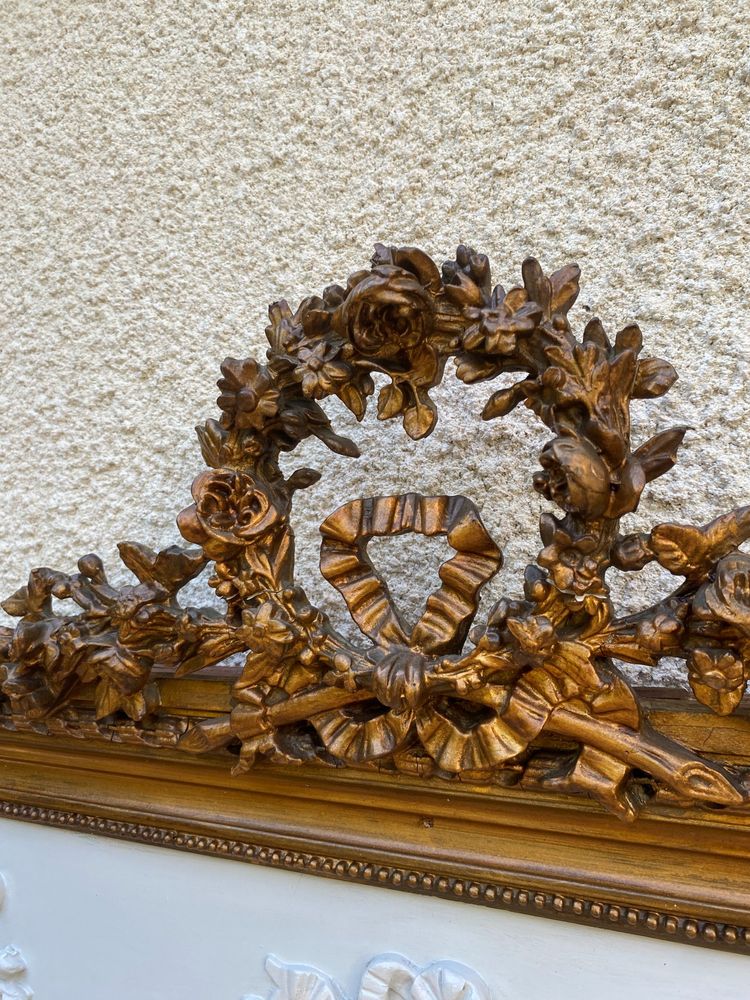 Specchio sovramantello in stile Luigi XVI in legno dorato con foglia d'oro, 74x150cm