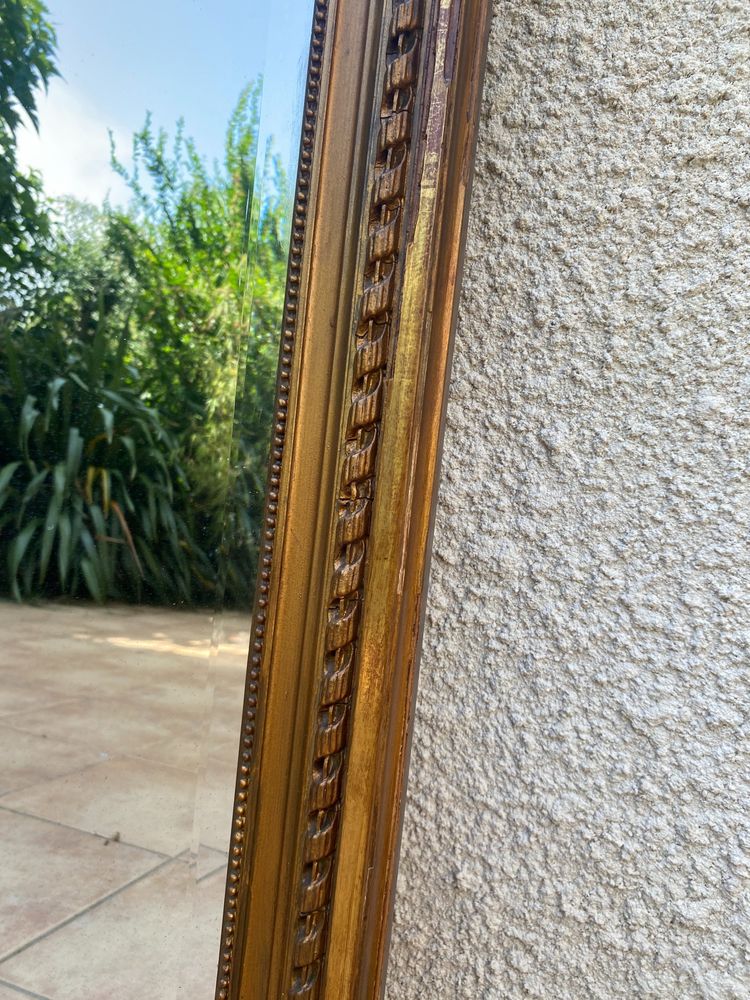Specchio sovramantello in stile Luigi XVI in legno dorato con foglia d'oro, 74x150cm